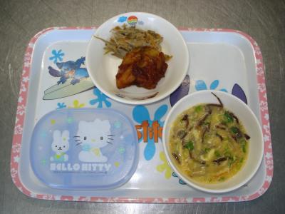 魚のバーベキューソース和え☆ゴボウサラダ☆中華風コーンスープ