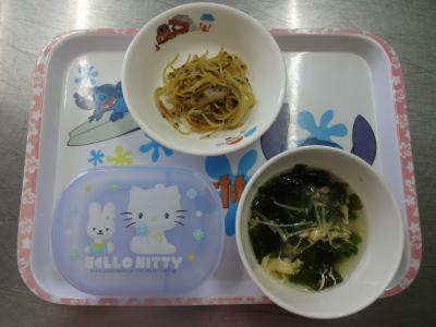 納豆スパゲティー☆かき玉わかめスープ