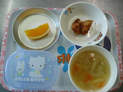 鶏のレモン漬け☆野菜スープ☆オレンジ