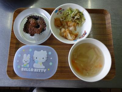 鶏のレモン漬け☆キャベツの昆布和え☆野菜スープ★;ブルーベリーマフィン