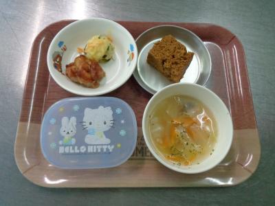鶏の照り焼き☆ポテトサラダ☆野菜スープ★ふくれ菓子