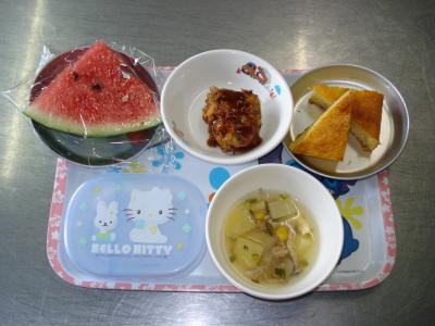 お好み揚げ☆すいか☆野菜スープ★ヨーグルトケーキ