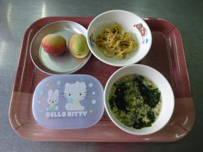 納豆スパゲティー☆かき玉わかめスープ☆果物
