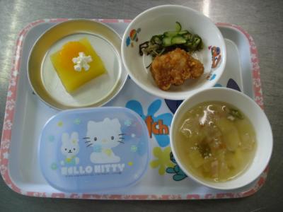 鶏のレモン漬け☆昆布和え☆野菜スープ★オレンジゼリー