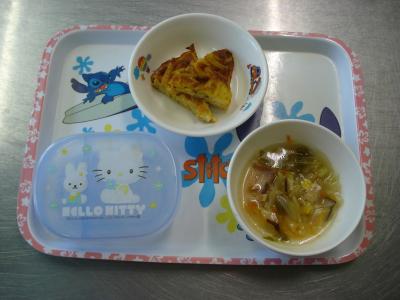 スパオムレツ☆みかん☆野菜スープ