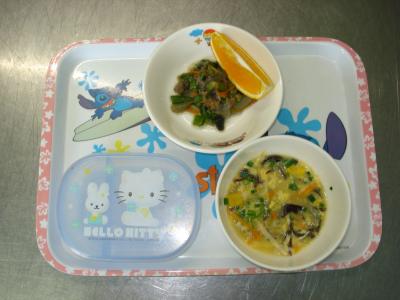 ナスと挽肉の味噌炒め☆オレンジ☆中華風コーンスープ