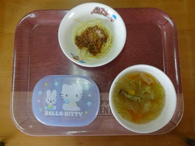 ミートスパゲティー☆野菜スープ☆プルーン