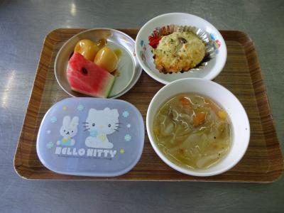 魚の豆腐マヨネーズ焼き☆野菜スープ☆果物★チーズ白玉団子