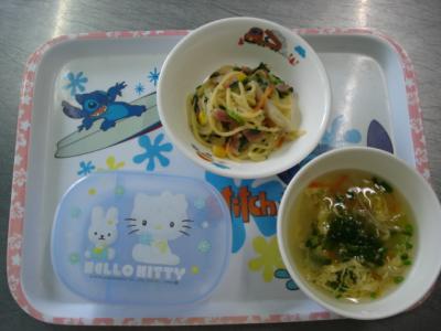 小松菜のクリームスパゲティー☆和風卵スープ