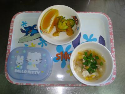 南瓜ちらし☆果物☆中華スープ