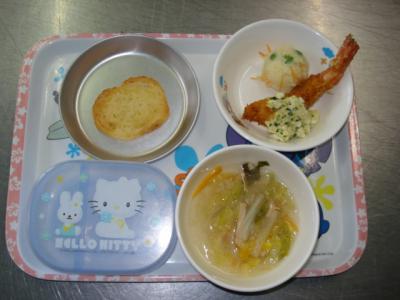 エビフライ☆ポテトサラダ☆野菜スープ★シュガーラスク