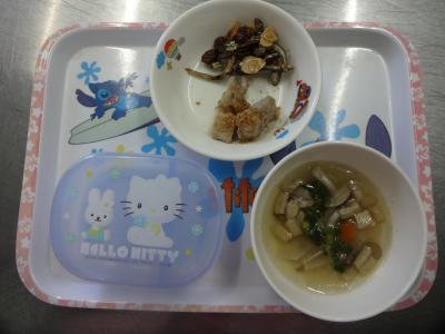 アーモンドフィッシュ☆里芋の田楽☆五目スープ