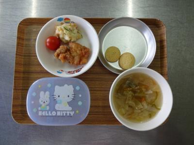 鶏のから揚げ☆ポテトサラダ☆野菜スープ
